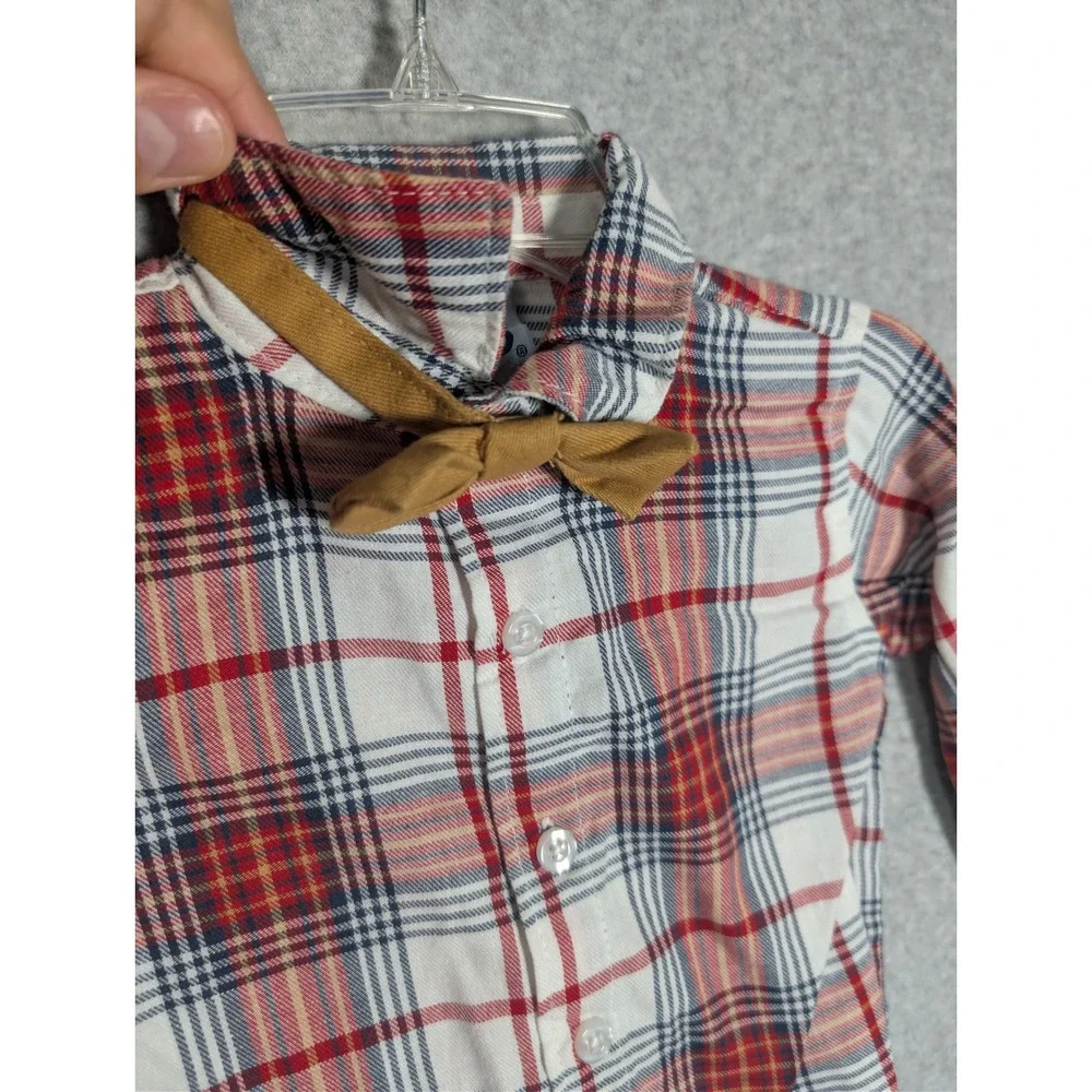 Little Lad Boys 12M Navy Cable Knit Cardigan Plaid Shirt Bow Tie‎ Preppy Dressy
